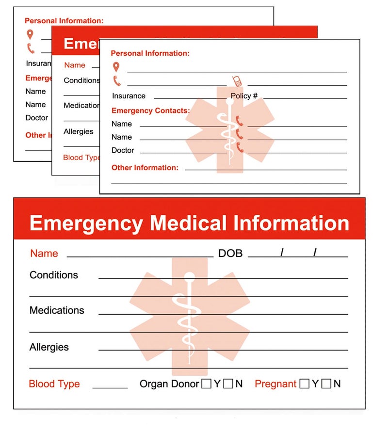 RXBC2011 Emergency Medical Information ID Card Pack of 5 - Image 1